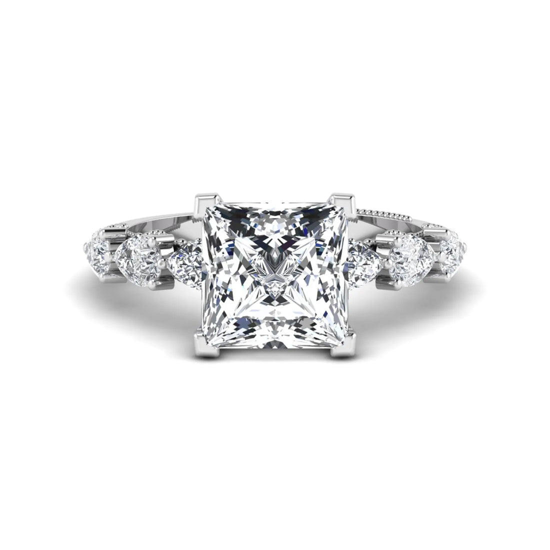 OctaPearl 4 ct Princess Cut Hidden Halo Lab Grown Diamond Engagement Ring