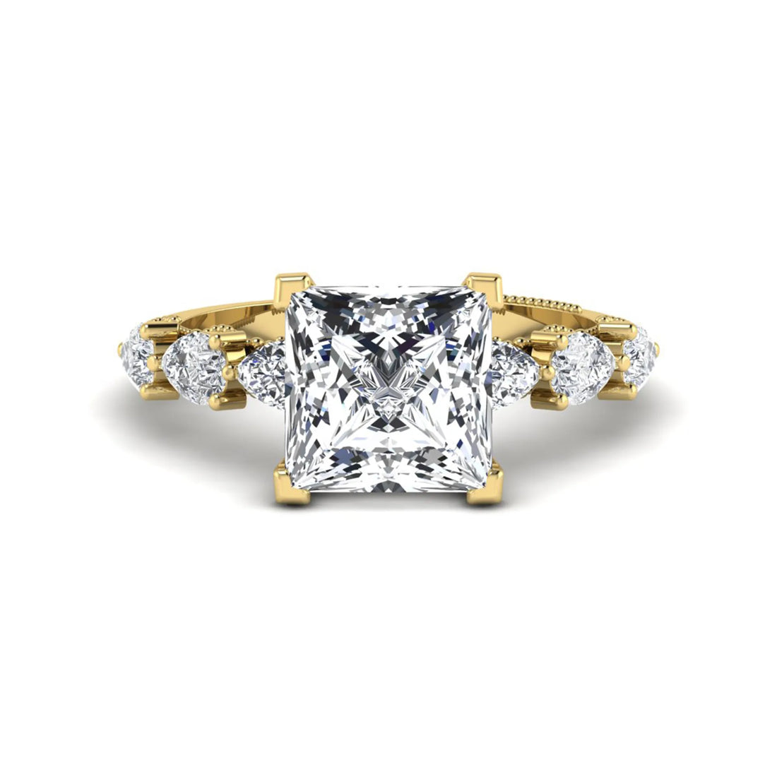 OctaPearl 4 ct Princess Cut Hidden Halo Lab Grown Diamond Engagement Ring