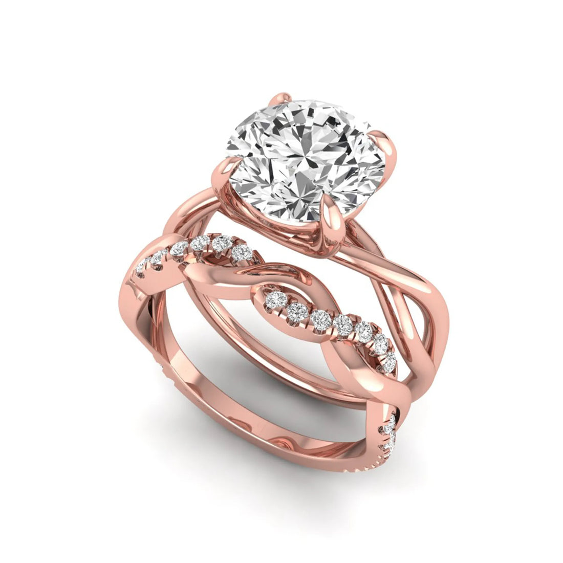 OctaPearl 3 ct Round Lab Grown Diamond Twisted Pave Wedding Bridal Ring Set