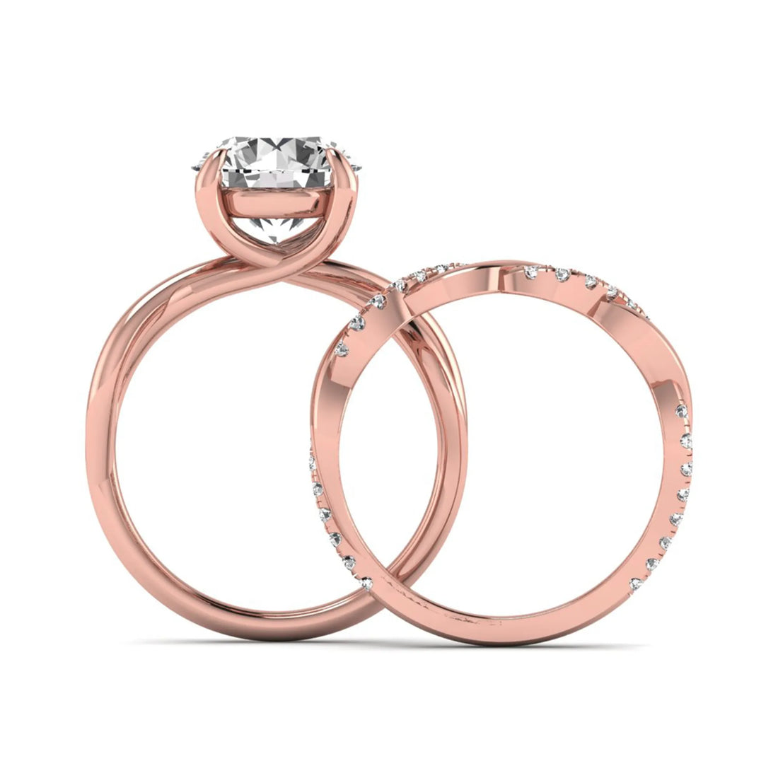 OctaPearl 3 ct Round Lab Grown Diamond Twisted Pave Wedding Bridal Ring Set