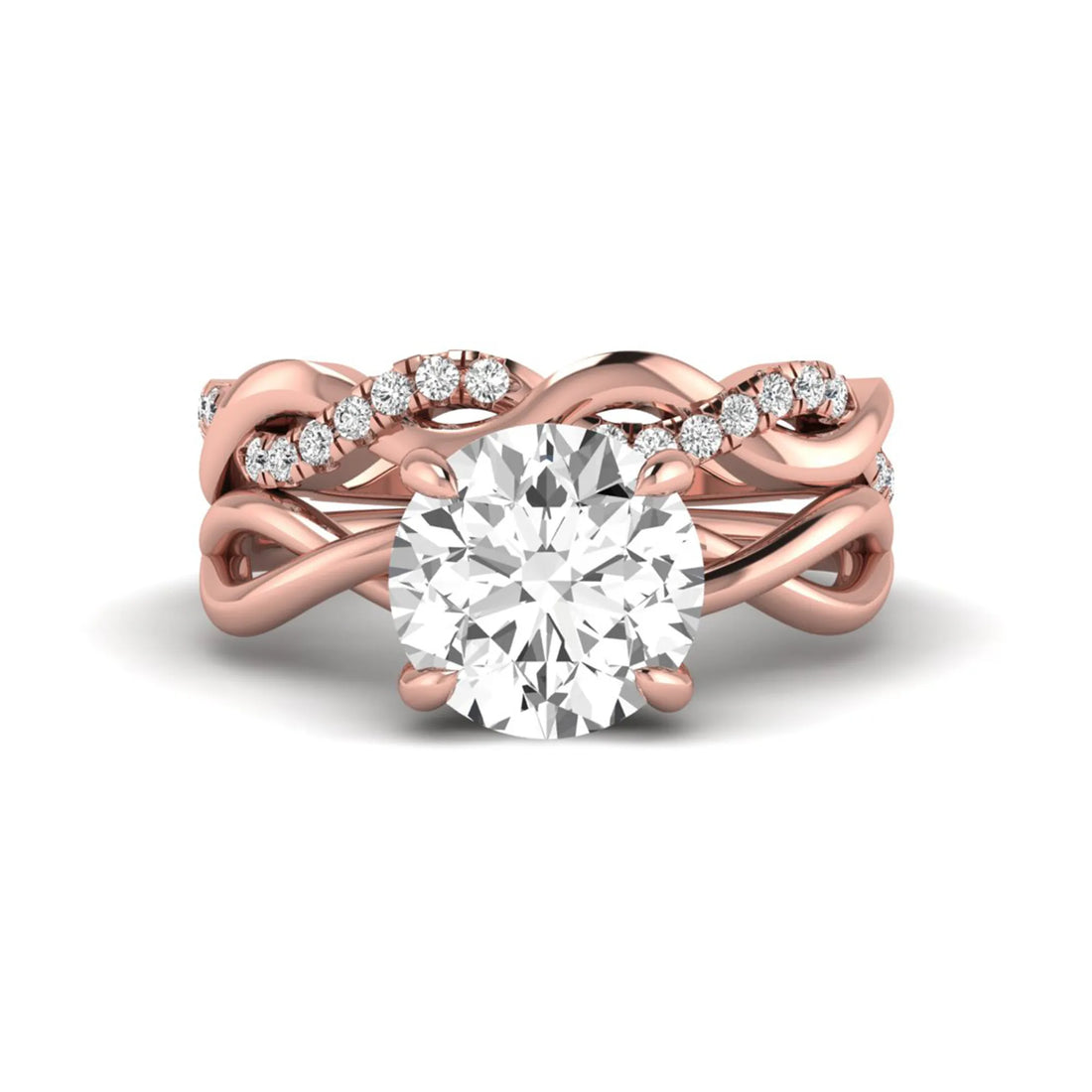OctaPearl 3 ct Round Lab Grown Diamond Twisted Pave Wedding Bridal Ring Set