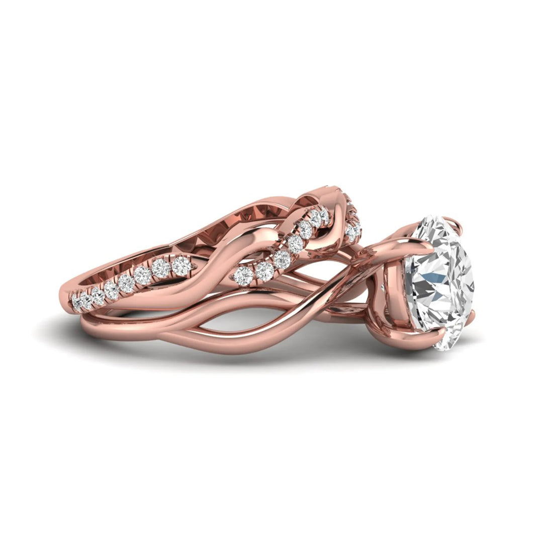 OctaPearl 3 ct Round Lab Grown Diamond Twisted Pave Wedding Bridal Ring Set