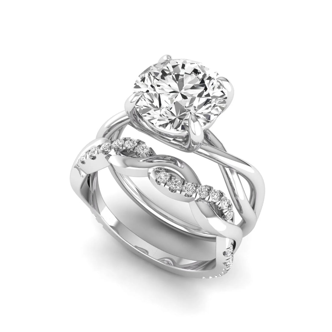 OctaPearl 3 ct Round Lab Grown Diamond Twisted Pave Wedding Bridal Ring Set