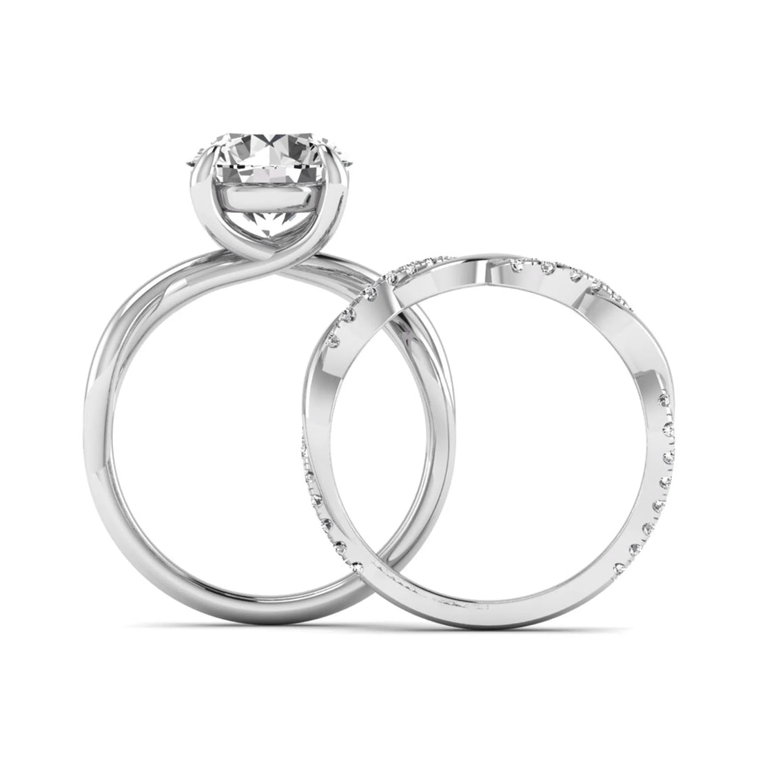 OctaPearl 3 ct Round Lab Grown Diamond Twisted Pave Wedding Bridal Ring Set