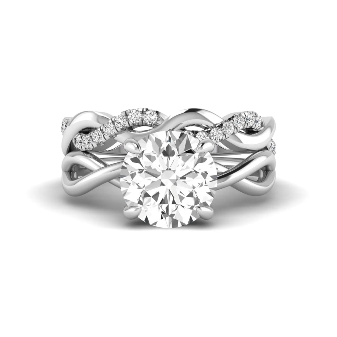 OctaPearl 3 ct Round Lab Grown Diamond Twisted Pave Wedding Bridal Ring Set