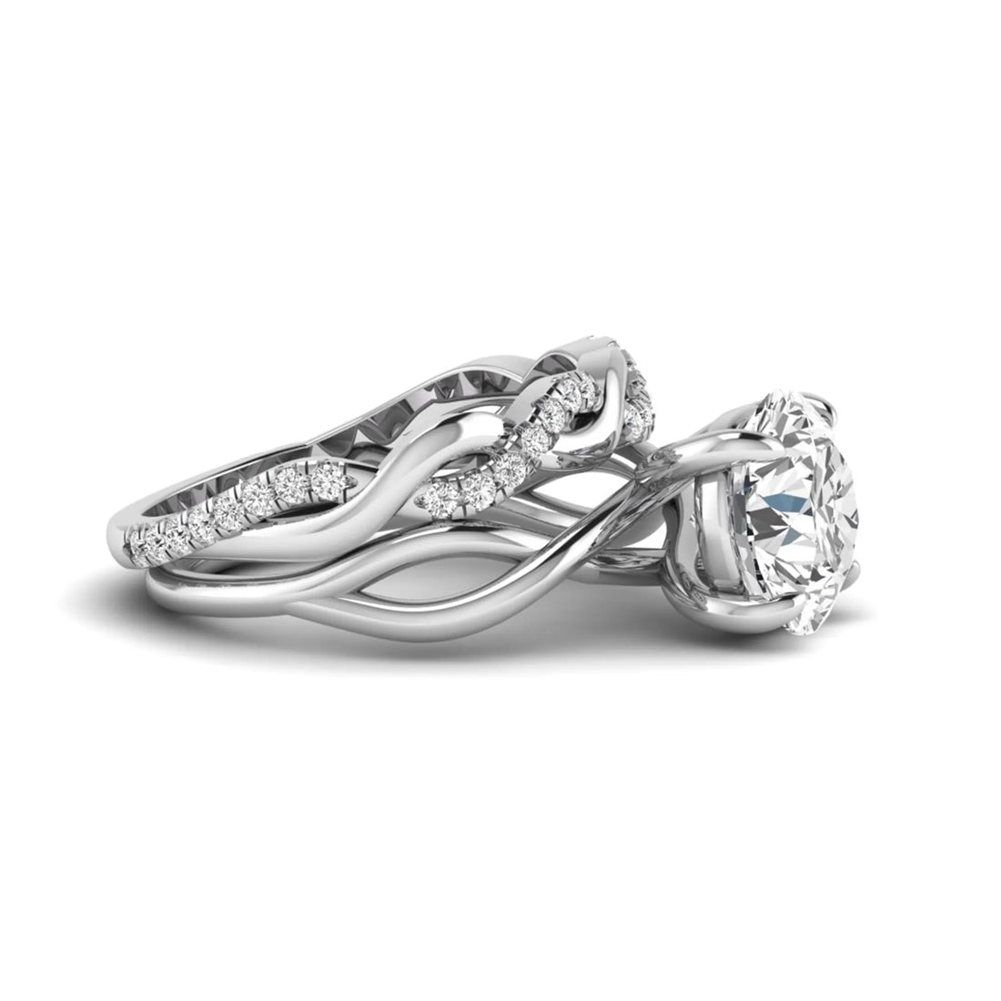 OctaPearl 3 ct Round Lab Grown Diamond Twisted Pave Wedding Bridal Ring Set
