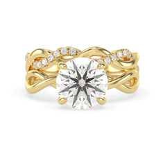 OctaPearl 3 ct Round Lab Grown Diamond Twisted Pave Wedding Bridal Ring Set