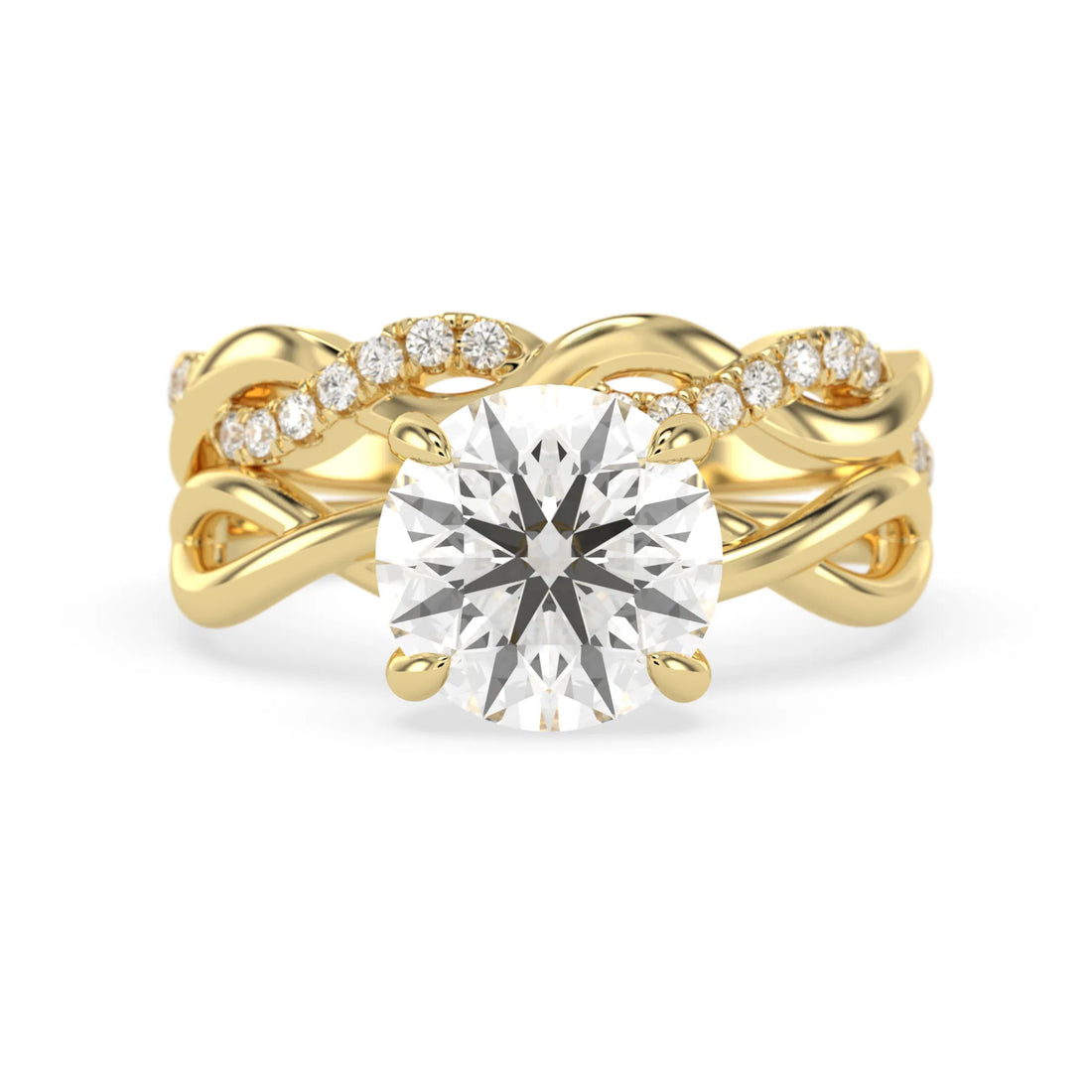 OctaPearl 3 ct Round Lab Grown Diamond Twisted Pave Wedding Bridal Ring Set