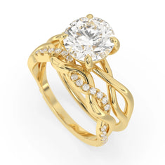 OctaPearl 3 ct Round Lab Grown Diamond Twisted Pave Wedding Bridal Ring Set - alternate view