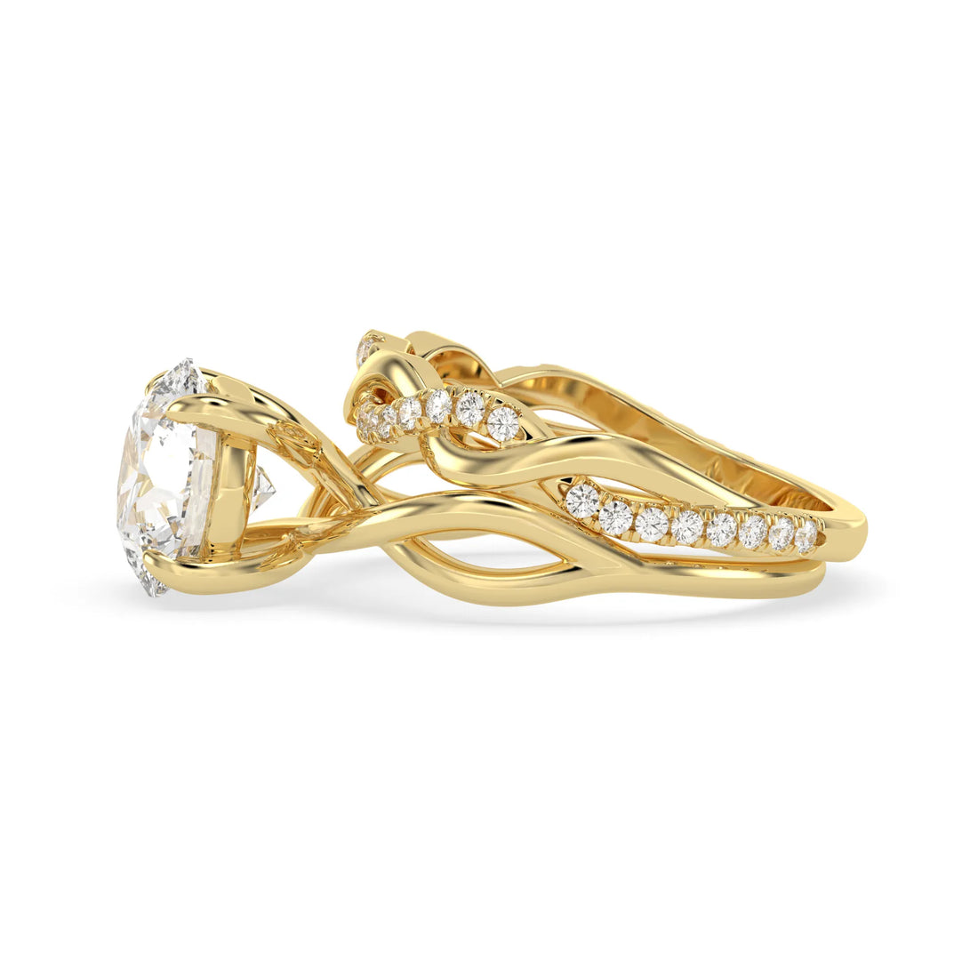 OctaPearl 3 ct Round Lab Grown Diamond Twisted Pave Wedding Bridal Ring Set