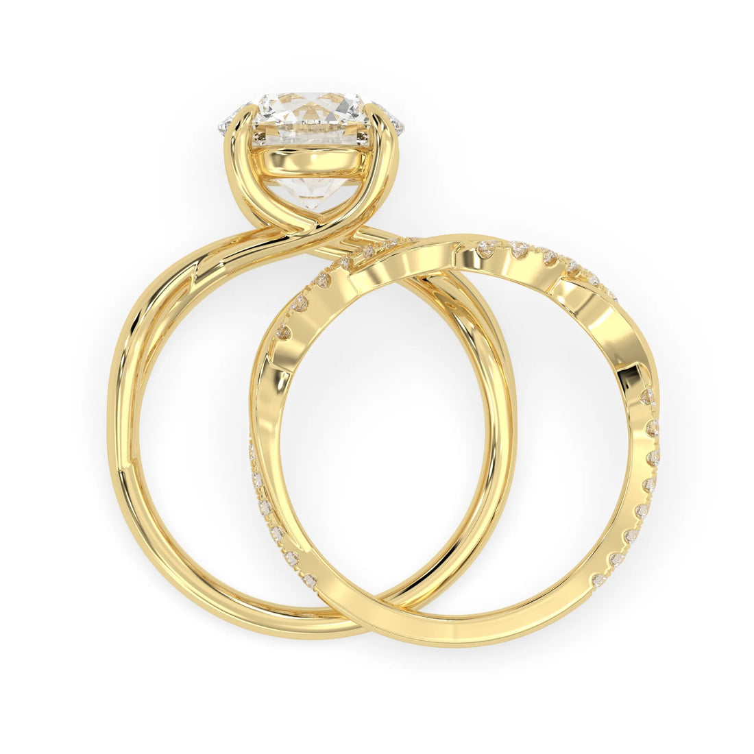 OctaPearl 3 ct Round Lab Grown Diamond Twisted Pave Wedding Bridal Ring Set