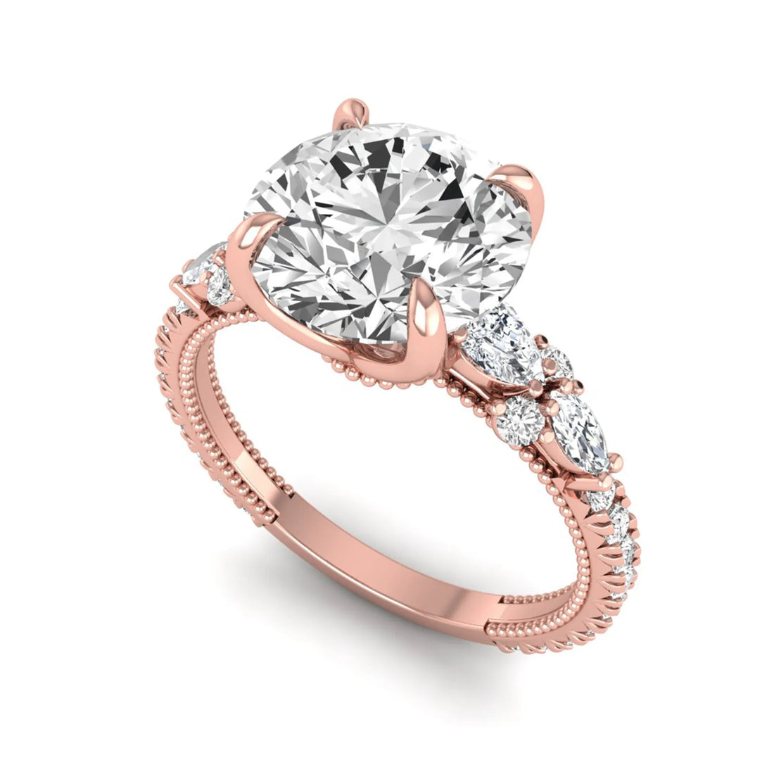 OctaPearl 3 ct Round Prong Set Lab Grown Diamond Floral Engagement Ring