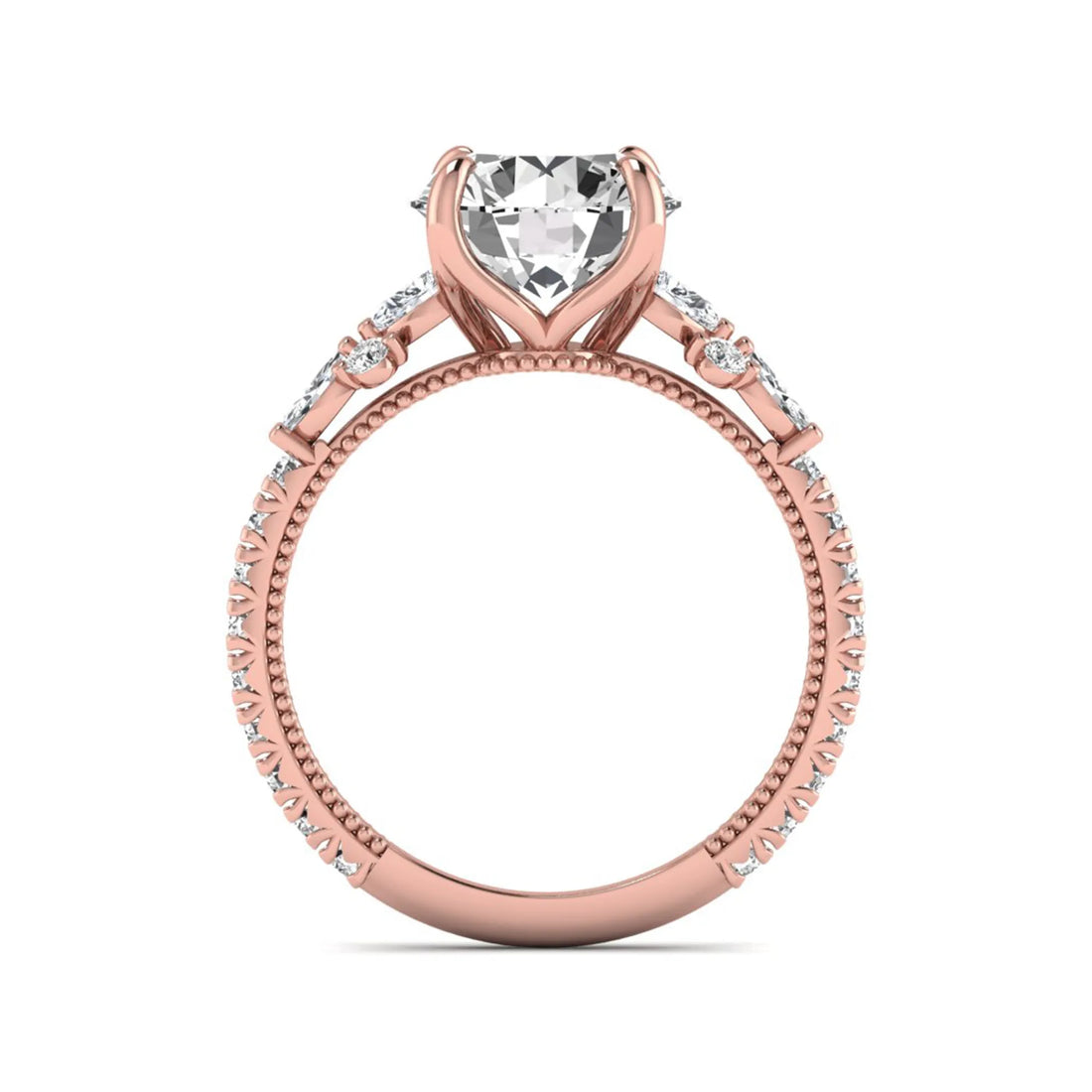 OctaPearl 3 ct Round Prong Set Lab Grown Diamond Floral Engagement Ring
