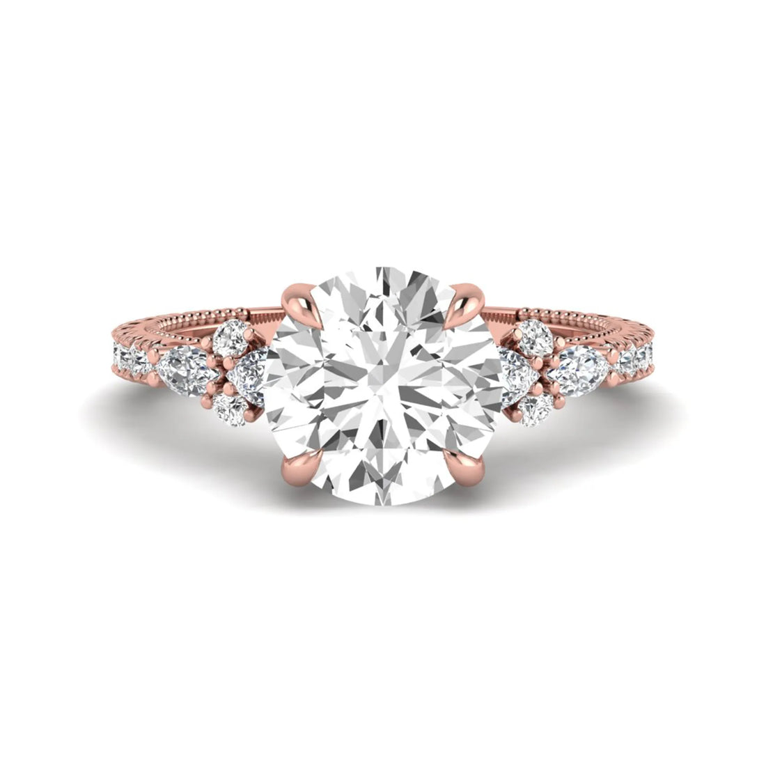OctaPearl 3 ct Round Prong Set Lab Grown Diamond Floral Engagement Ring
