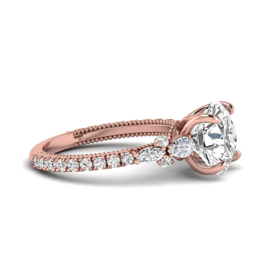 OctaPearl 3 ct Round Prong Set Lab Grown Diamond Floral Engagement Ring
