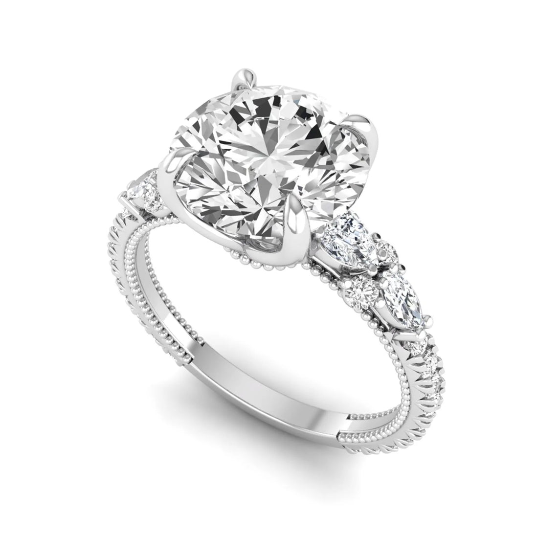 OctaPearl 3 ct Round Prong Set Lab Grown Diamond Floral Engagement Ring