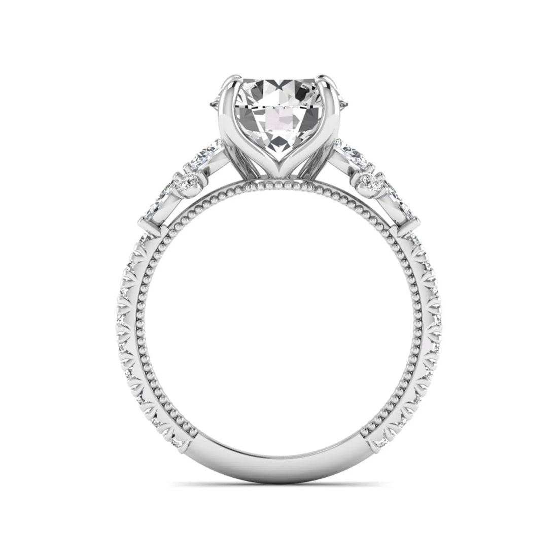 OctaPearl 3 ct Round Prong Set Lab Grown Diamond Floral Engagement Ring