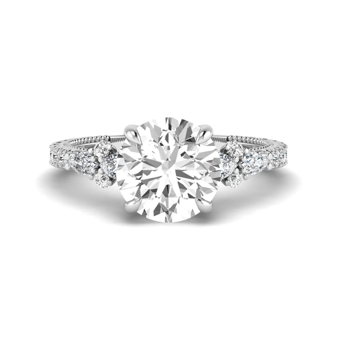 OctaPearl 3 ct Round Prong Set Lab Grown Diamond Floral Engagement Ring