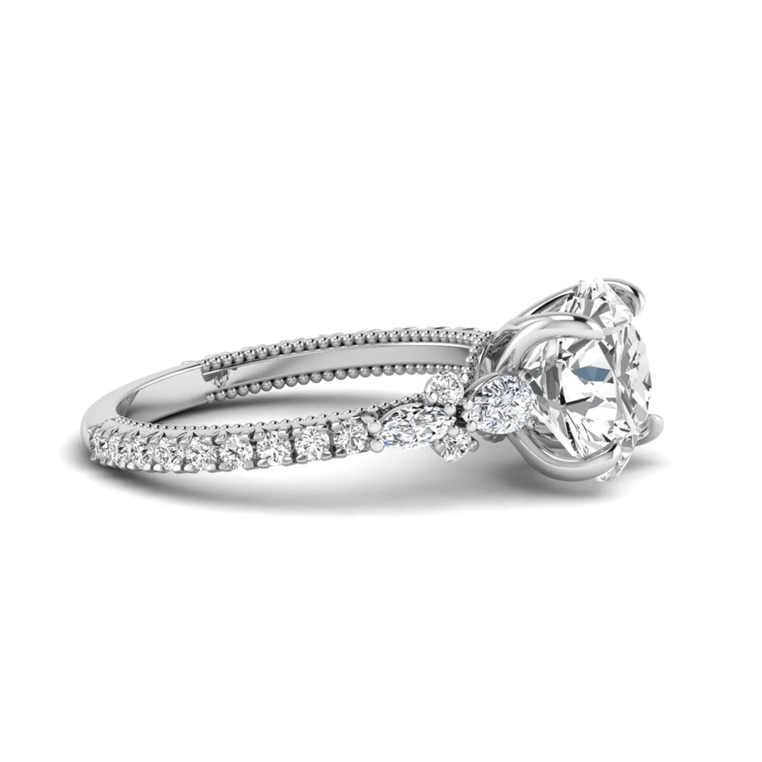 OctaPearl 3 ct Round Prong Set Lab Grown Diamond Floral Engagement Ring