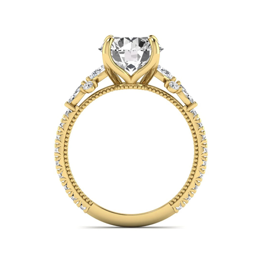 OctaPearl 3 ct Round Prong Set Lab Grown Diamond Floral Engagement Ring