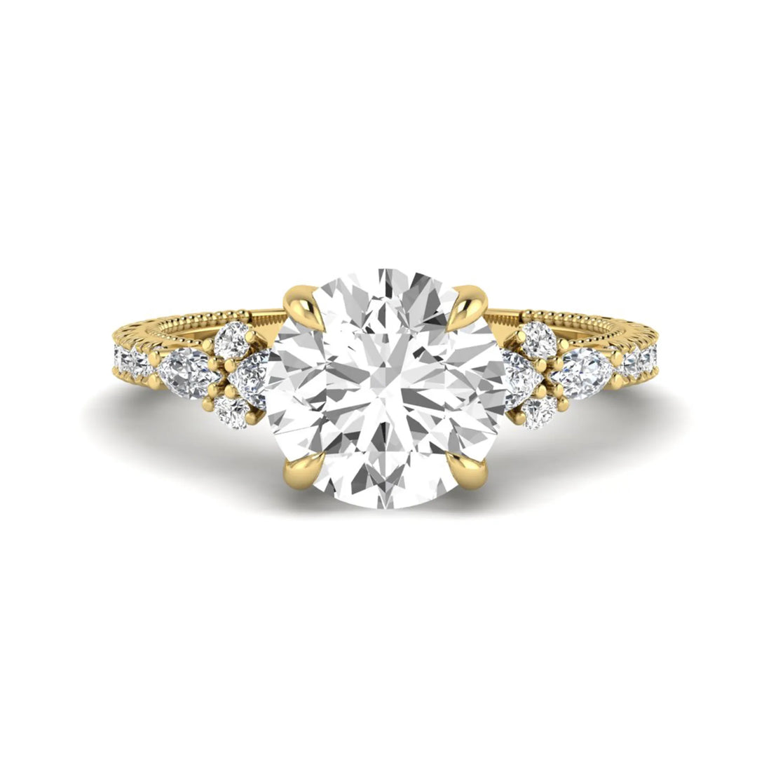OctaPearl 3 ct Round Prong Set Lab Grown Diamond Floral Engagement Ring