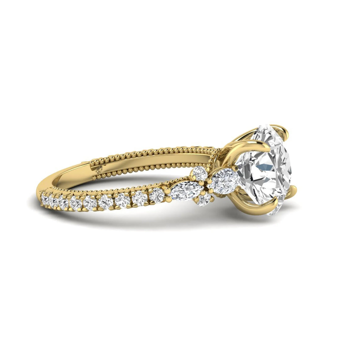 OctaPearl 3 ct Round Prong Set Lab Grown Diamond Floral Engagement Ring