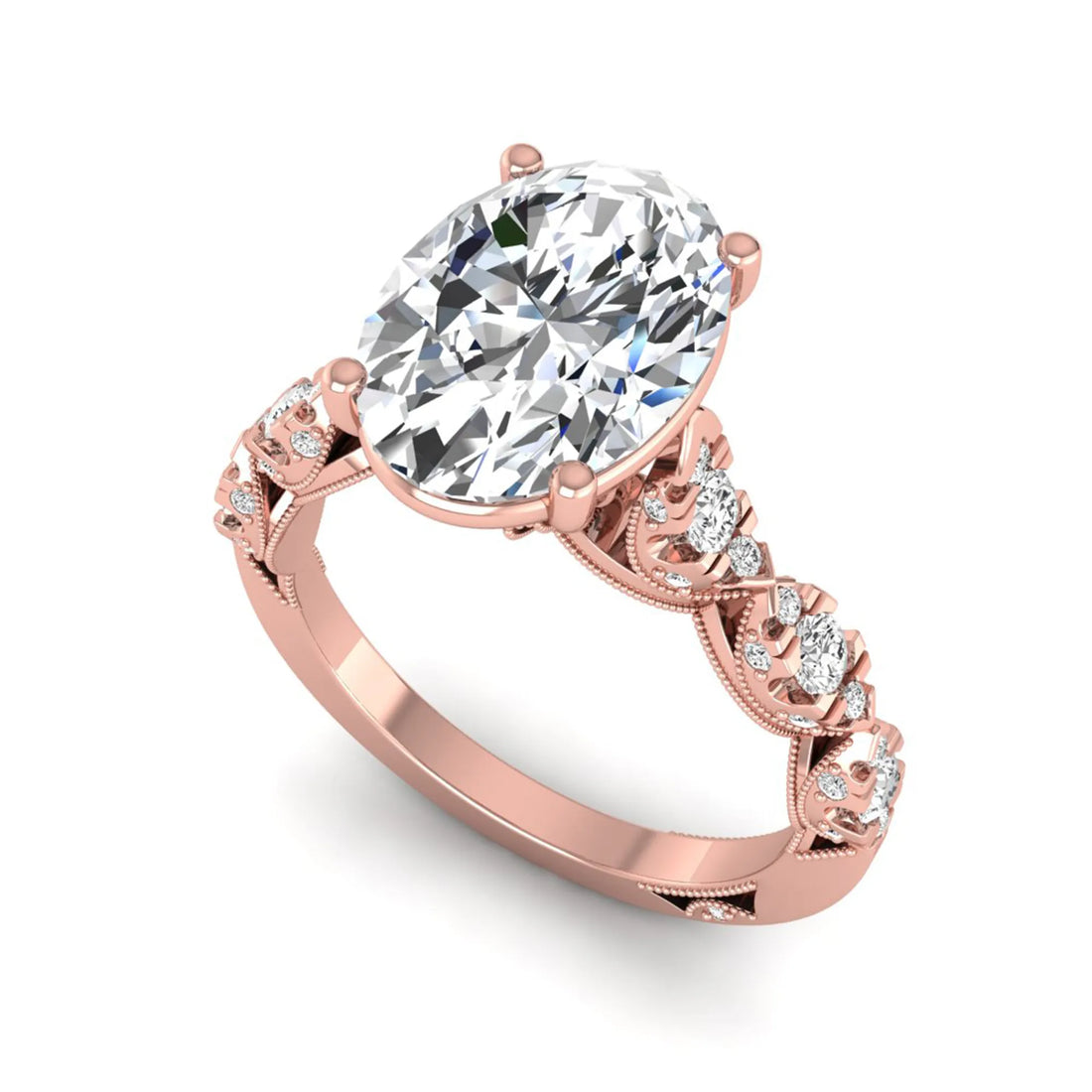 OctaPearl 3 ct Oval Prong Set Lab Grown Diamond Vintage Engagement Ring