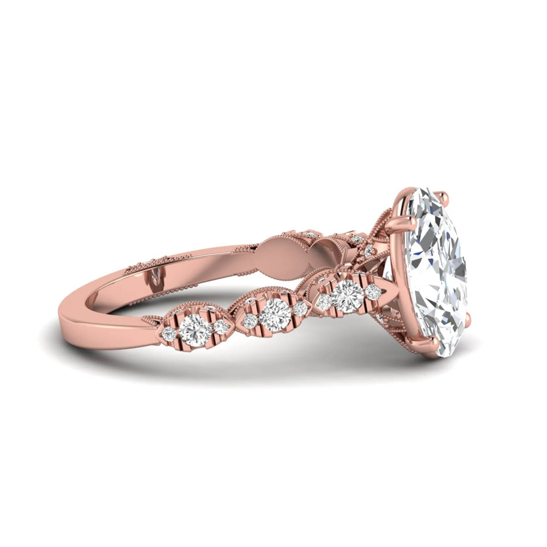 OctaPearl 3 ct Oval Prong Set Lab Grown Diamond Vintage Engagement Ring