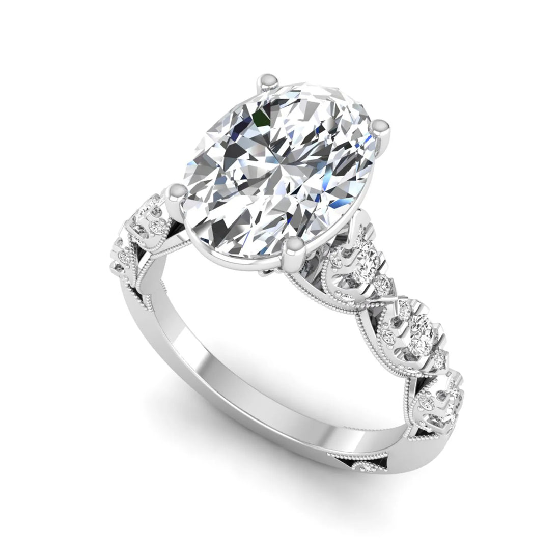 OctaPearl 3 ct Oval Prong Set Lab Grown Diamond Vintage Engagement Ring