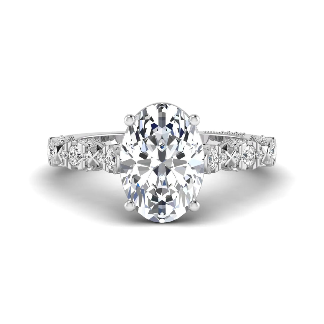 OctaPearl 3 ct Oval Prong Set Lab Grown Diamond Vintage Engagement Ring