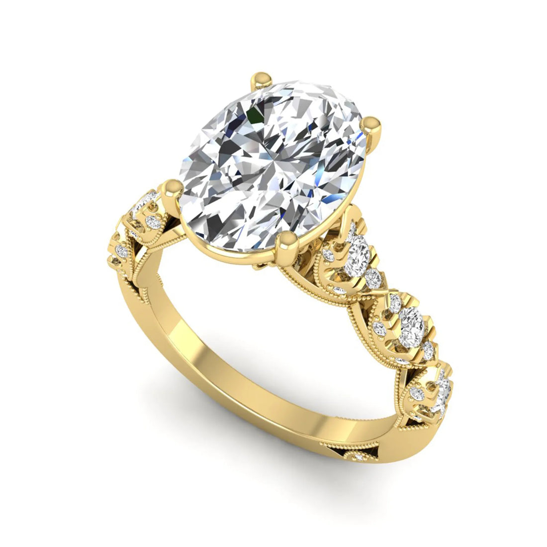 OctaPearl 3 ct Oval Prong Set Lab Grown Diamond Vintage Engagement Ring