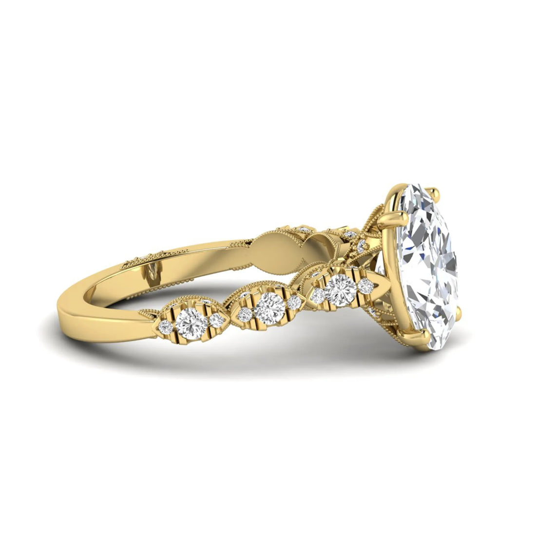 OctaPearl 3 ct Oval Prong Set Lab Grown Diamond Vintage Engagement Ring