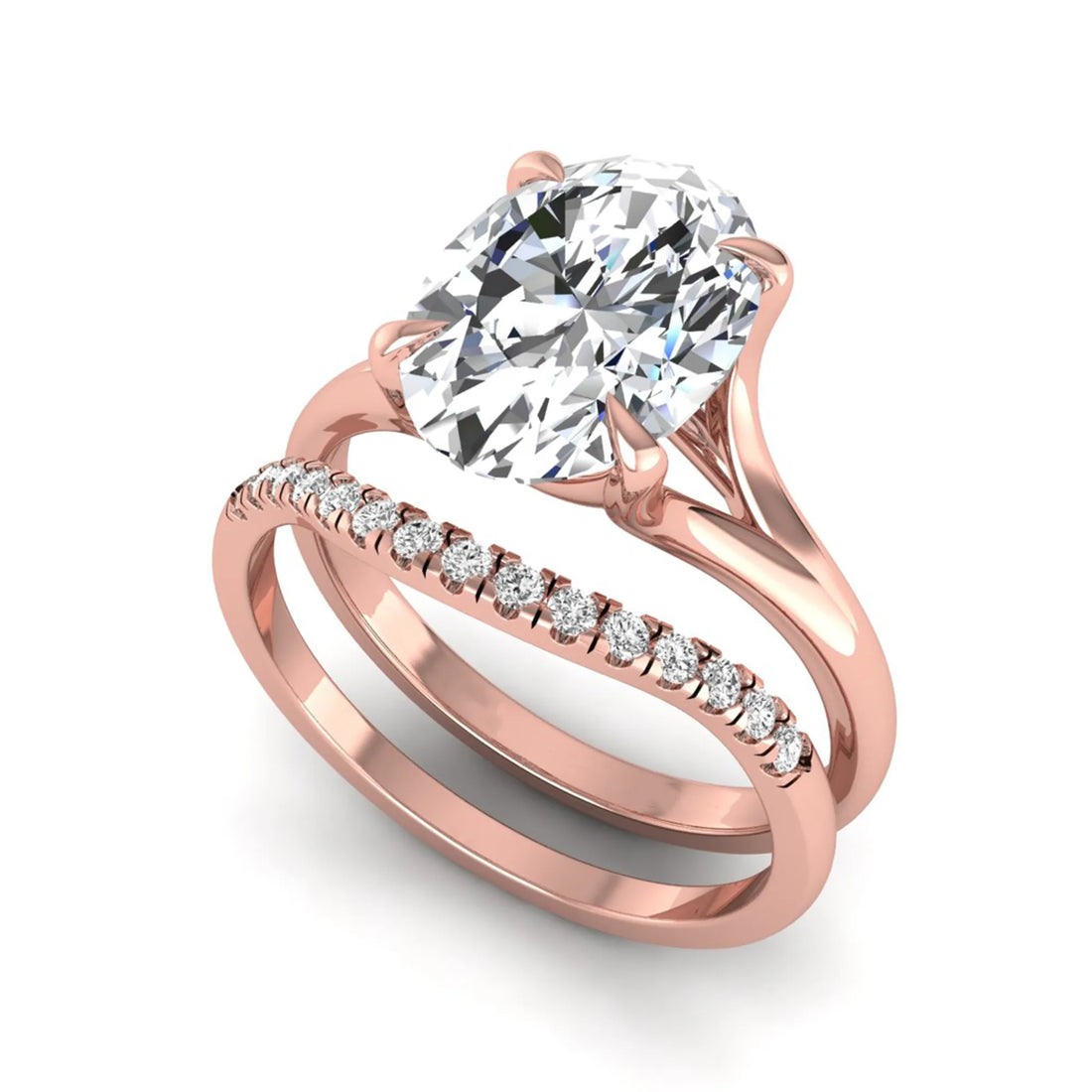 OctaPearl 3 ct Oval Cut Lab Grown Diamond Bridal Ring Set with Split Shank Engagement Ring
