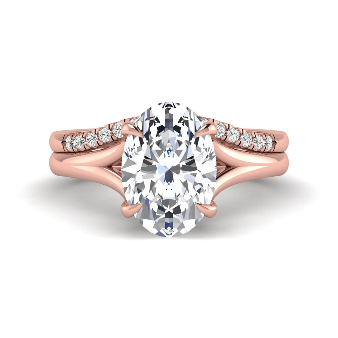 OctaPearl 3 ct Oval Cut Lab Grown Diamond Bridal Ring Set with Split Shank Engagement Ring