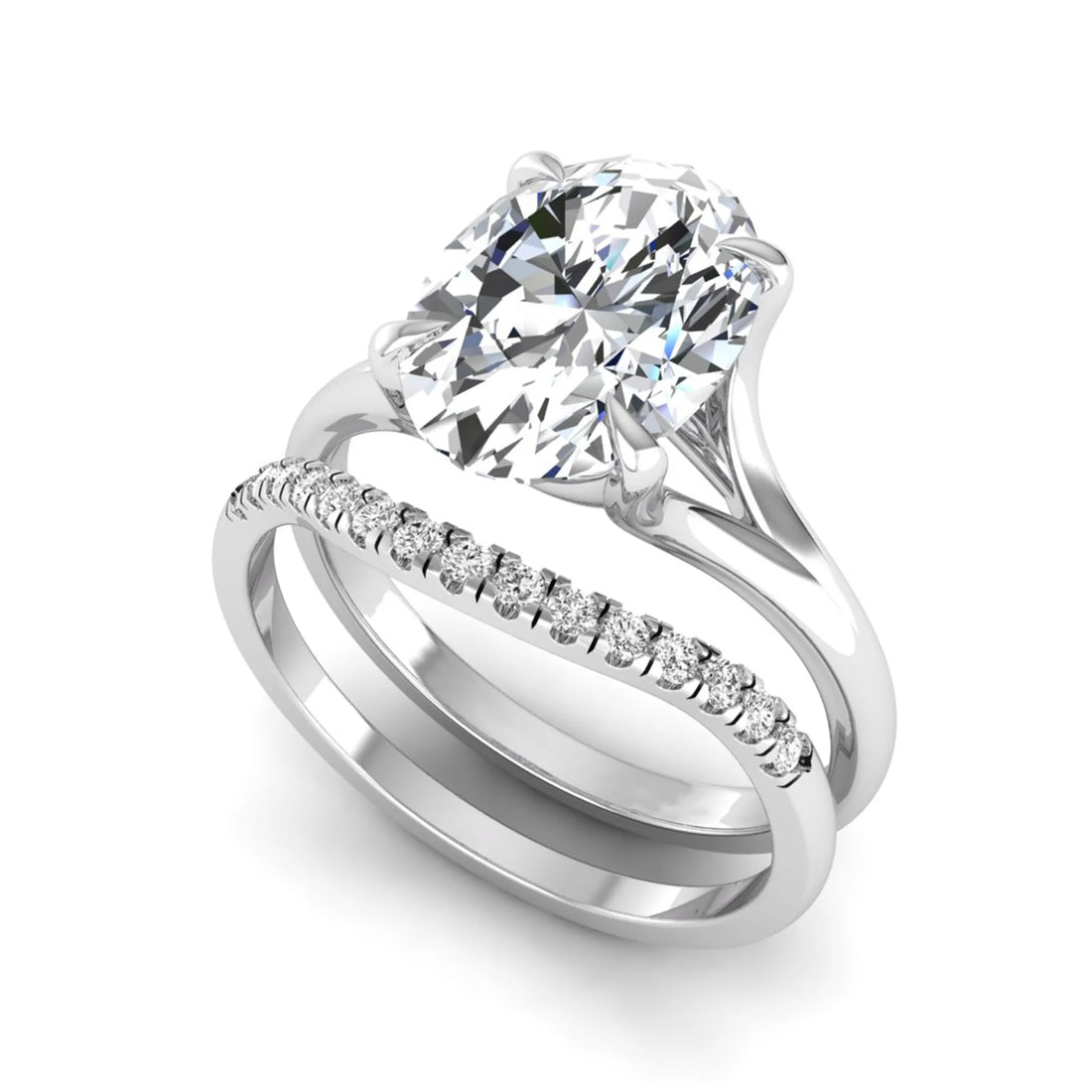OctaPearl 3 ct Oval Cut Lab Grown Diamond Bridal Ring Set with Split Shank Engagement Ring
