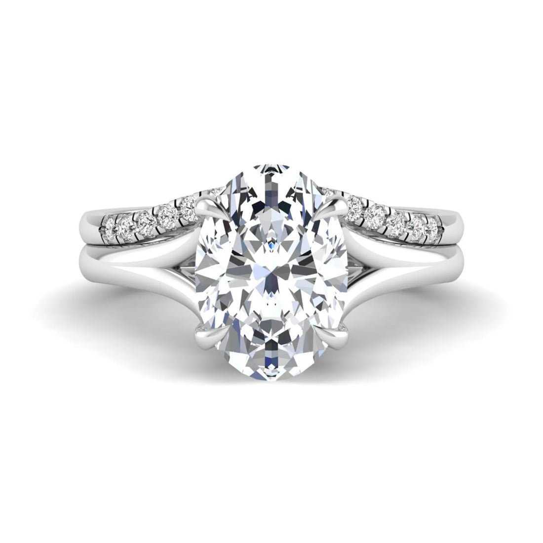 OctaPearl 3 ct Oval Cut Lab Grown Diamond Bridal Ring Set with Split Shank Engagement Ring