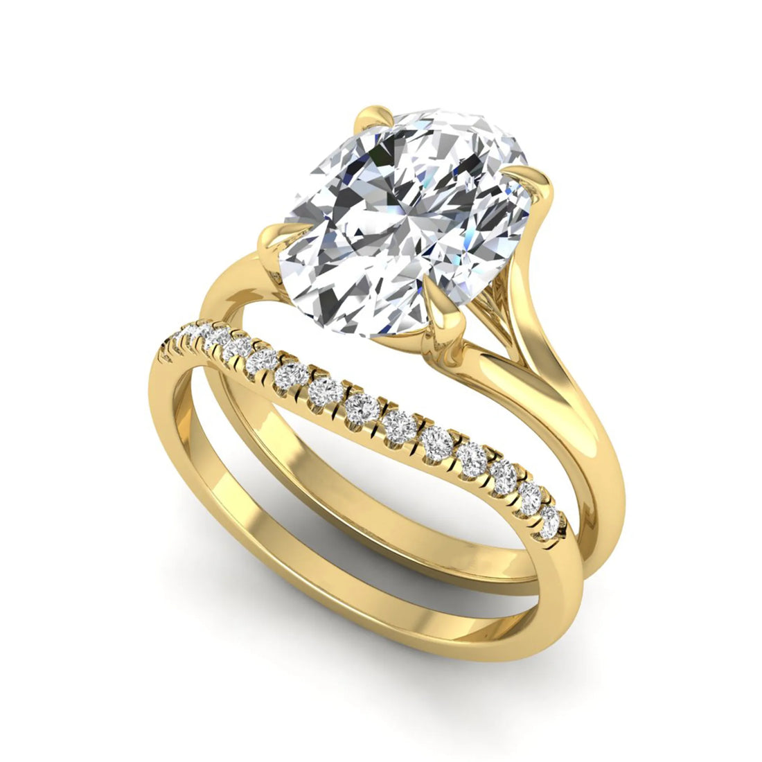 OctaPearl 3 ct Oval Cut Lab Grown Diamond Bridal Ring Set with Split Shank Engagement Ring