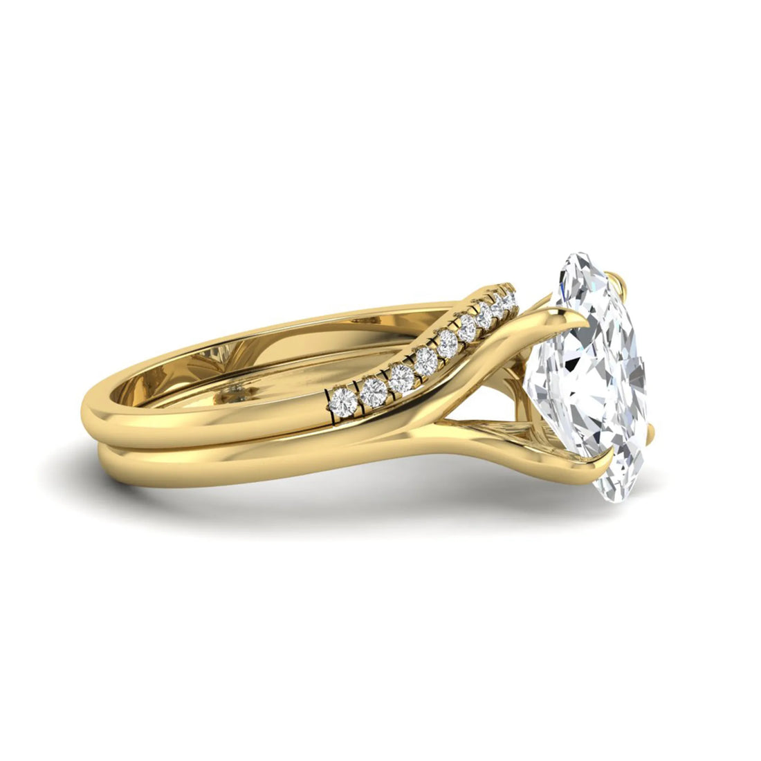 OctaPearl 3 ct Oval Cut Lab Grown Diamond Bridal Ring Set with Split Shank Engagement Ring