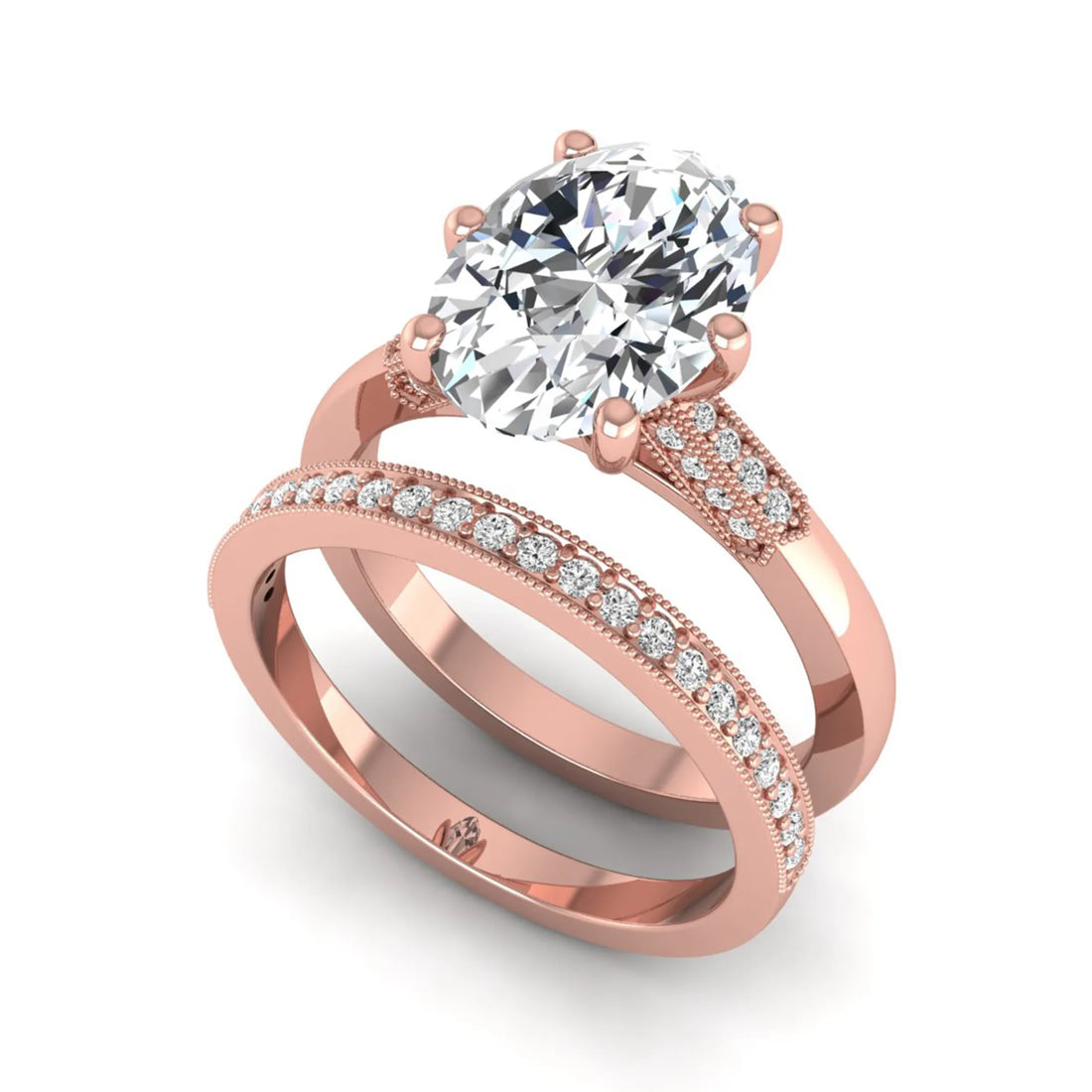 OctaPearl 3 ct Oval Cut Lab Grown Diamond Bridal Ring Set with Pavé Wedding Band