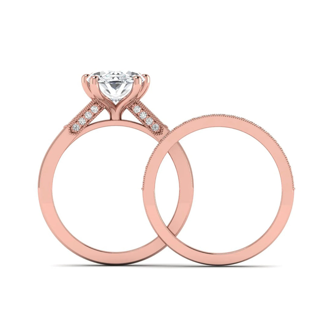 OctaPearl 3 ct Oval Cut Lab Grown Diamond Bridal Ring Set with Pavé Wedding Band