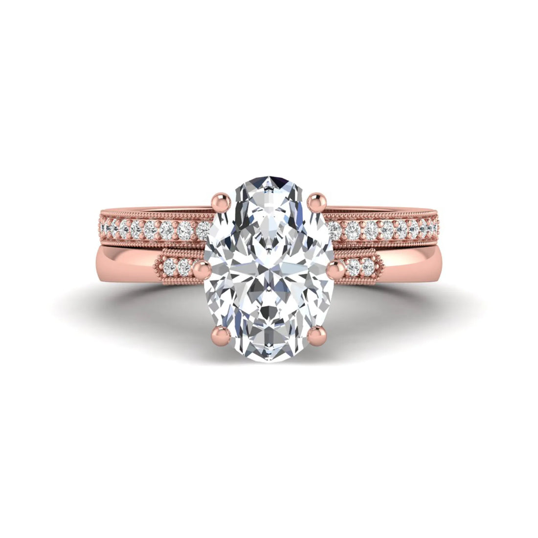 OctaPearl 3 ct Oval Cut Lab Grown Diamond Bridal Ring Set with Pavé Wedding Band