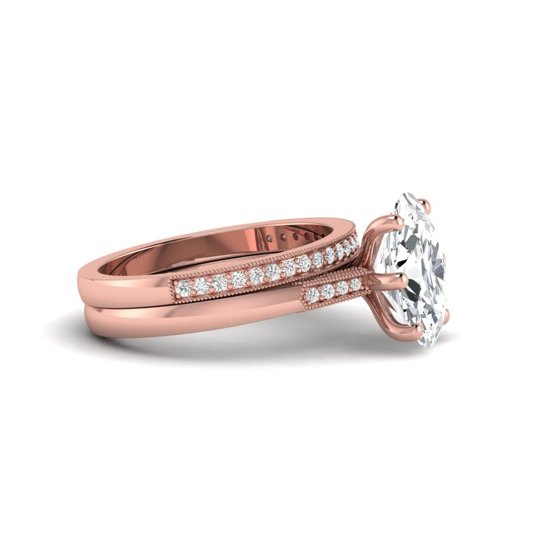 OctaPearl 3 ct Oval Cut Lab Grown Diamond Bridal Ring Set with Pavé Wedding Band