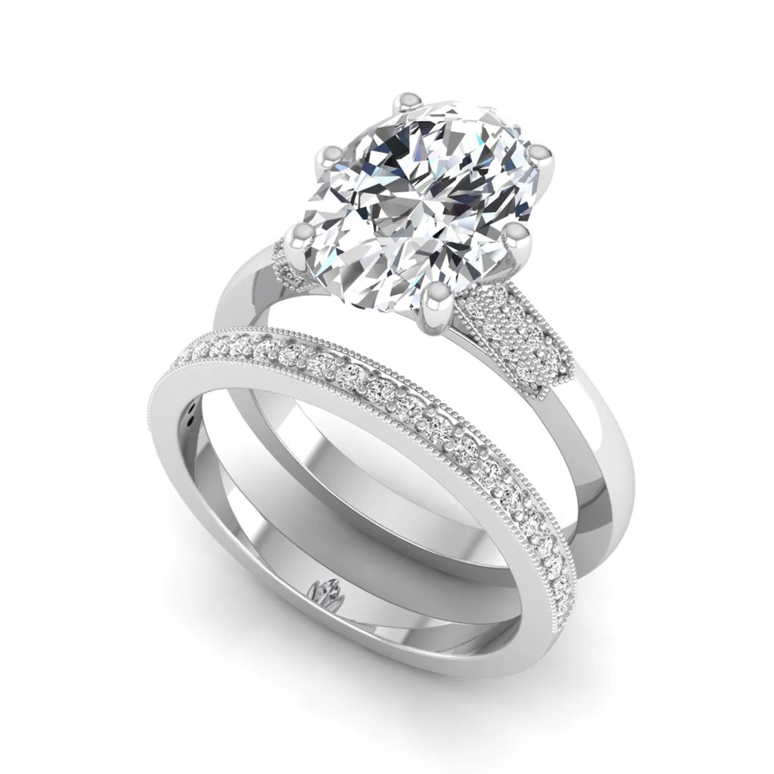 OctaPearl 3 ct Oval Cut Lab Grown Diamond Bridal Ring Set with Pavé Wedding Band