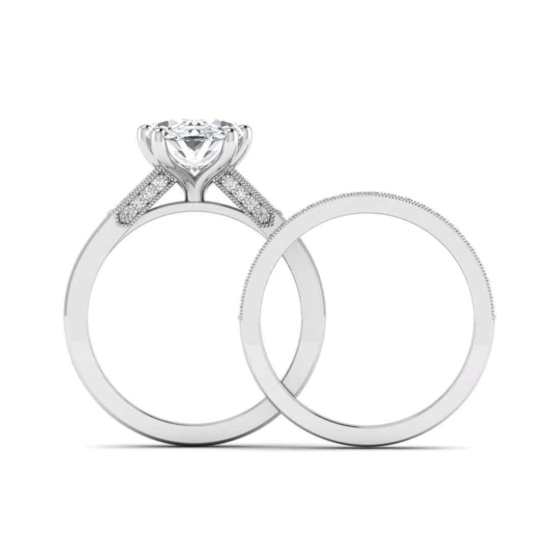 OctaPearl 3 ct Oval Cut Lab Grown Diamond Bridal Ring Set with Pavé Wedding Band