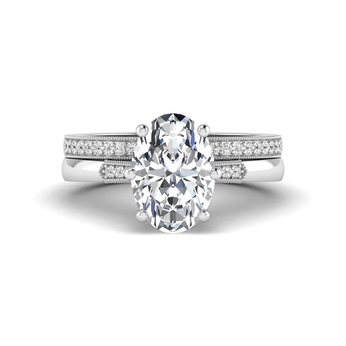 OctaPearl 3 ct Oval Cut Lab Grown Diamond Bridal Ring Set with Pavé Wedding Band