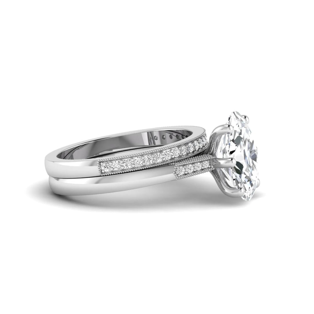 OctaPearl 3 ct Oval Cut Lab Grown Diamond Bridal Ring Set with Pavé Wedding Band