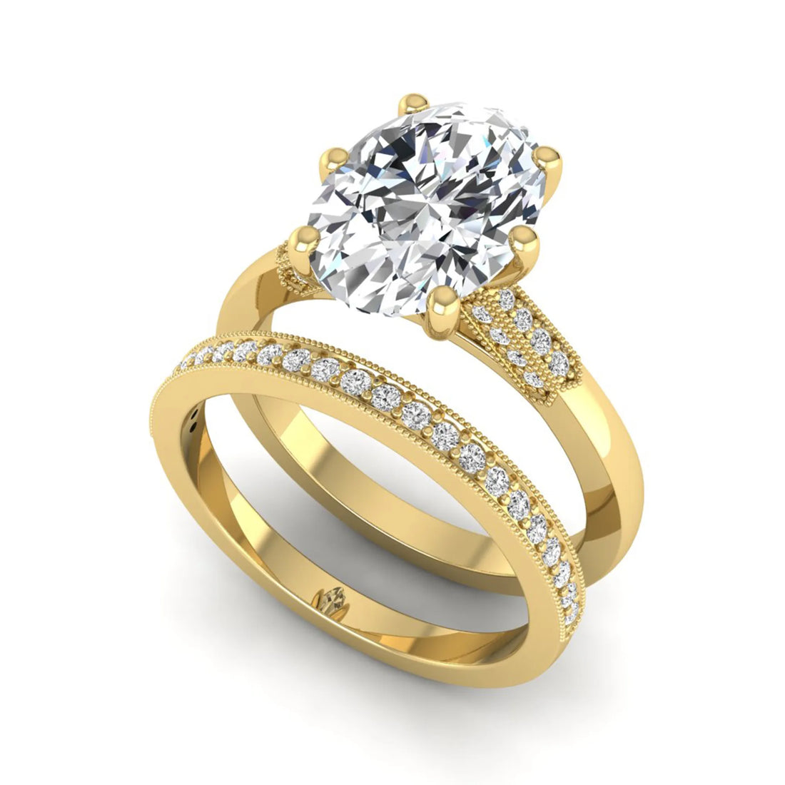 OctaPearl 3 ct Oval Cut Lab Grown Diamond Bridal Ring Set with Pavé Wedding Band