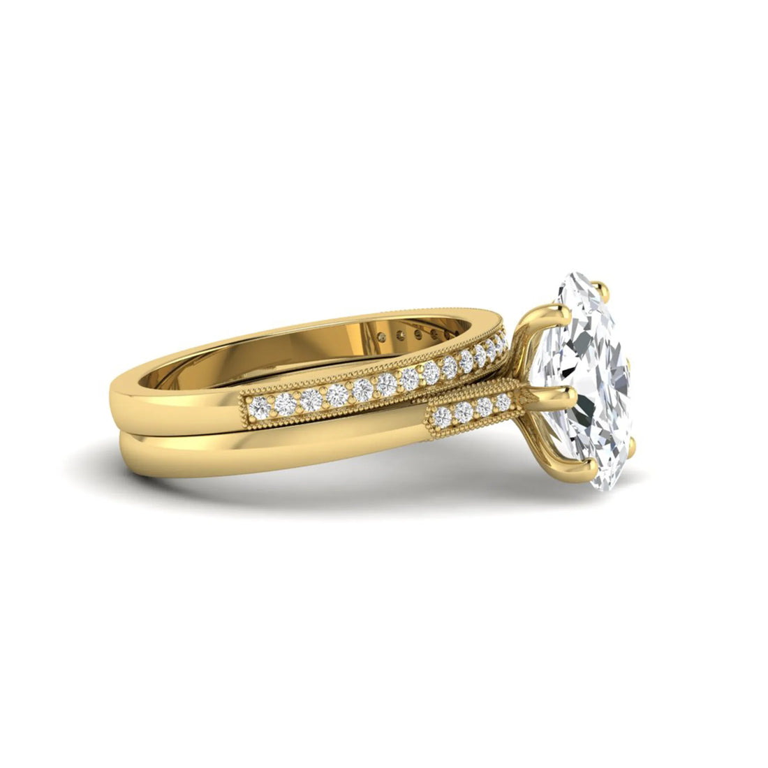 OctaPearl 3 ct Oval Cut Lab Grown Diamond Bridal Ring Set with Pavé Wedding Band