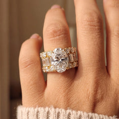 OctaPearl 4.00 ct Oval Lab Grown Diamond Hidden Halo Pave Cocktail Ring - alternate view