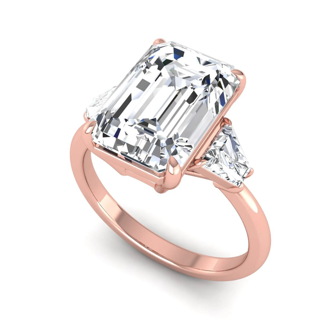 OctaPearl 5 ct Emerald Cut Lab Grown Diamond Three Stone Engagement Ring